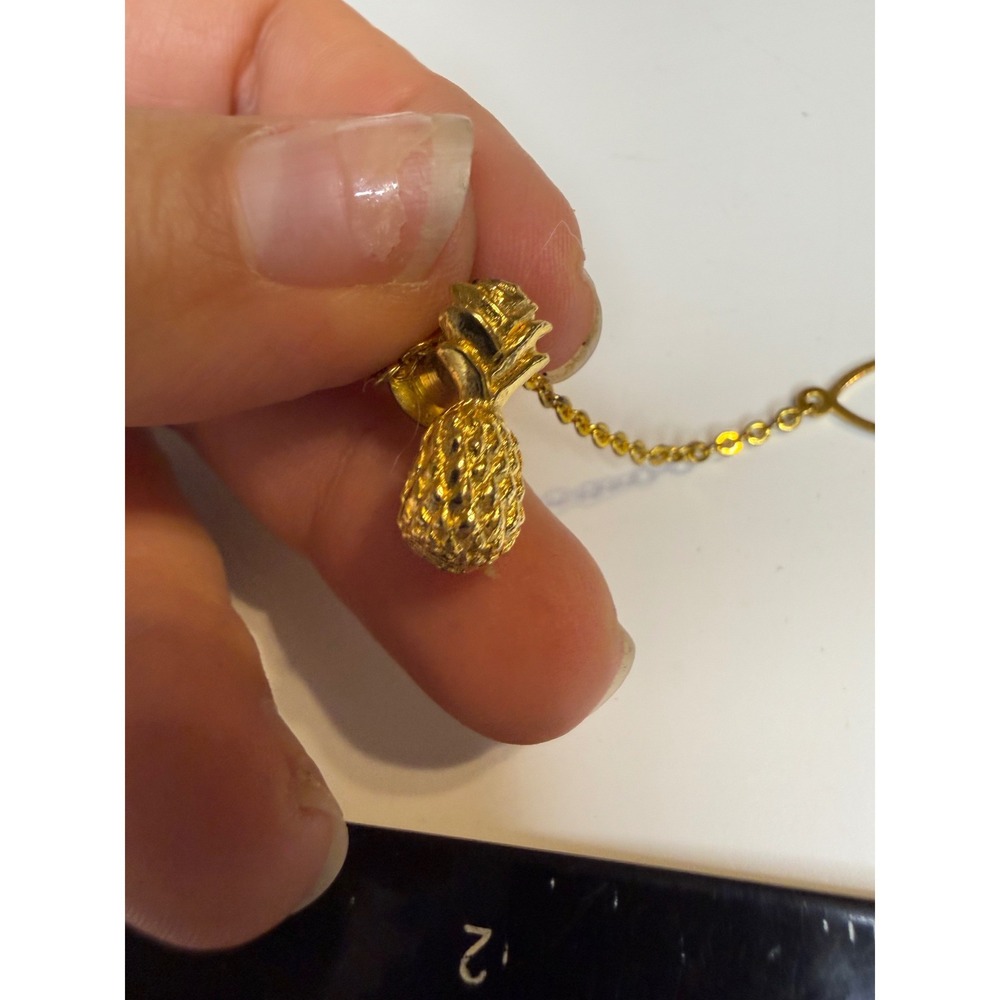 Gold Tone Pineapple Tie Tack with Safety Chain and Bar Tropical Accessory